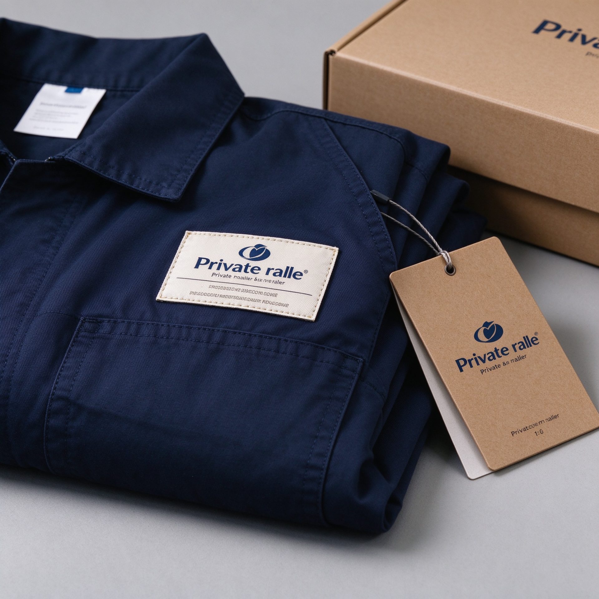 Custom branded woven label on workwear