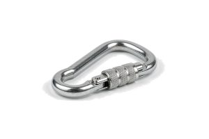Drop-forged steel screwgate karabiner with knurled lock sleeve