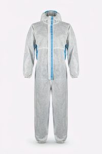 Disposable SMS coverall with attached hood and elastic cuffs
