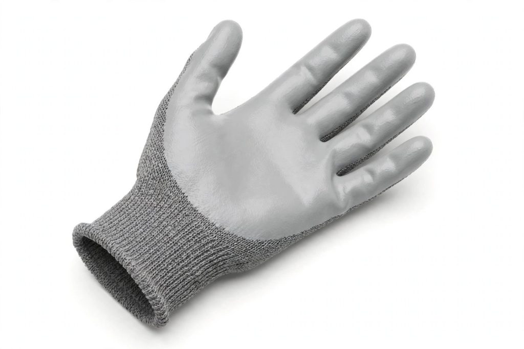 Product illustration of PU Coated Cut Resistant Gloves — Level A6 — 13-gauge · Grey