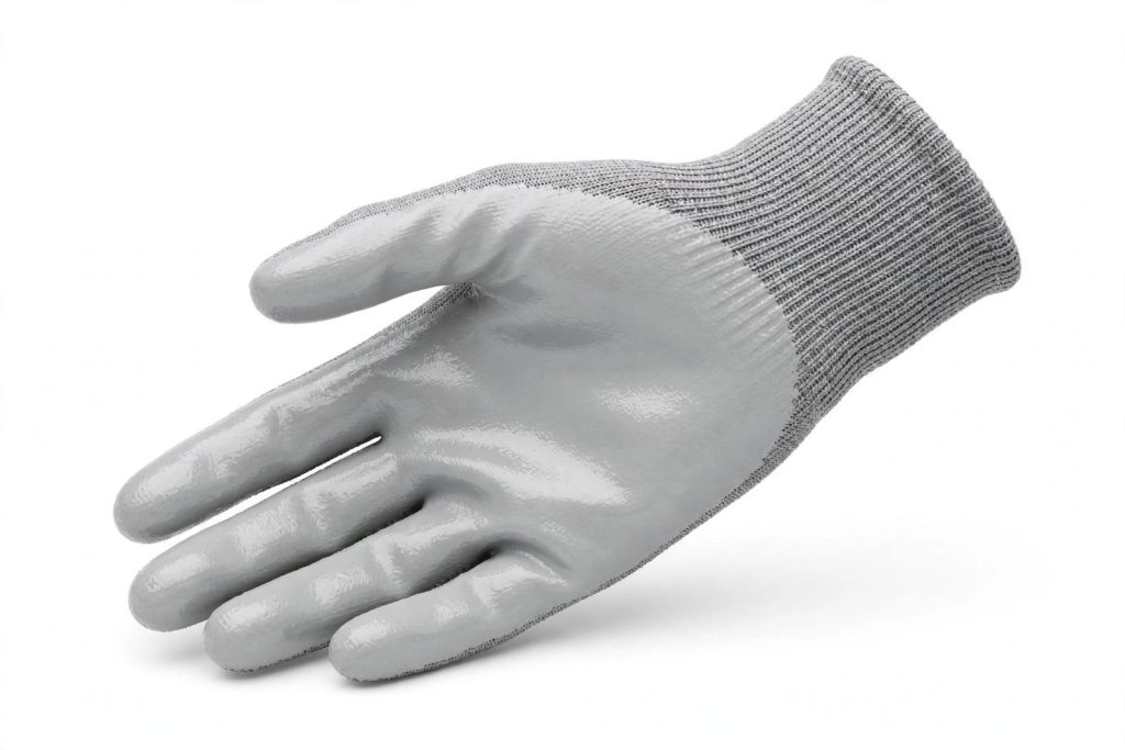 Product illustration of PU Coated Cut Resistant Gloves — Level A7 — 18-gauge · Grey